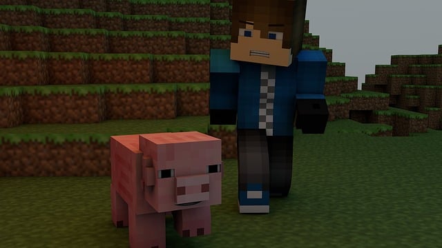 joueur minecraft et cochon