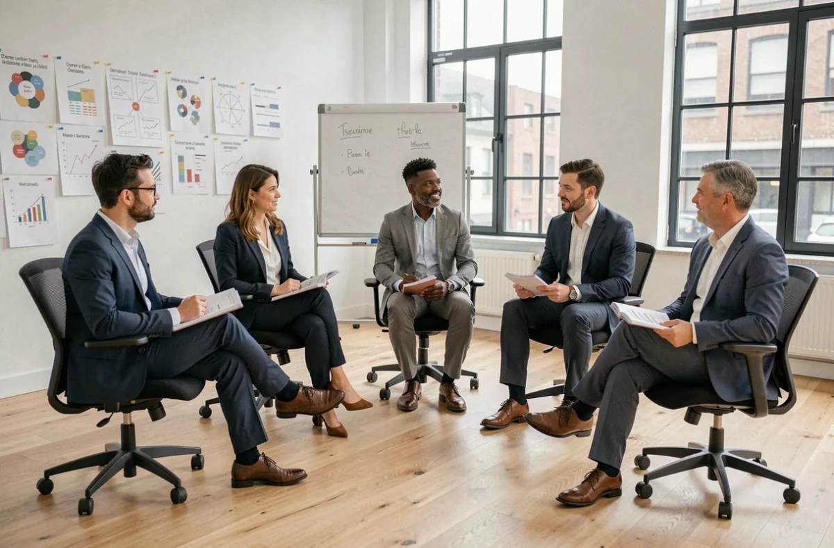 Atelier collectif de développement du leadership en entreprise avec un groupe de professionnels